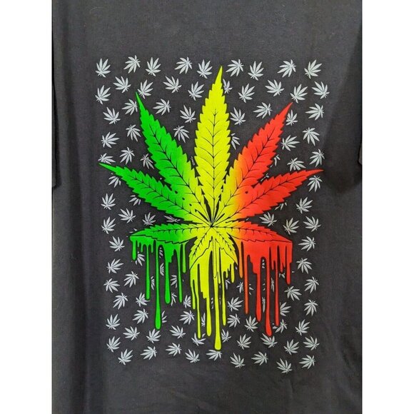 Rasta Pot Leaf T Shirt Mens Large Graphic Tee Cotton Black Multicolour Cotton - Picture 2 of 6